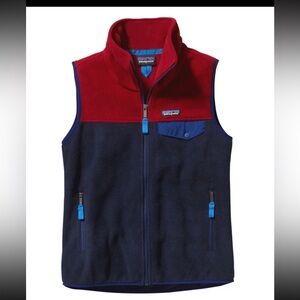 Patagonia Womens Snap-T Synchilla Color Block Full Zip Vest Size Medium Red Blue